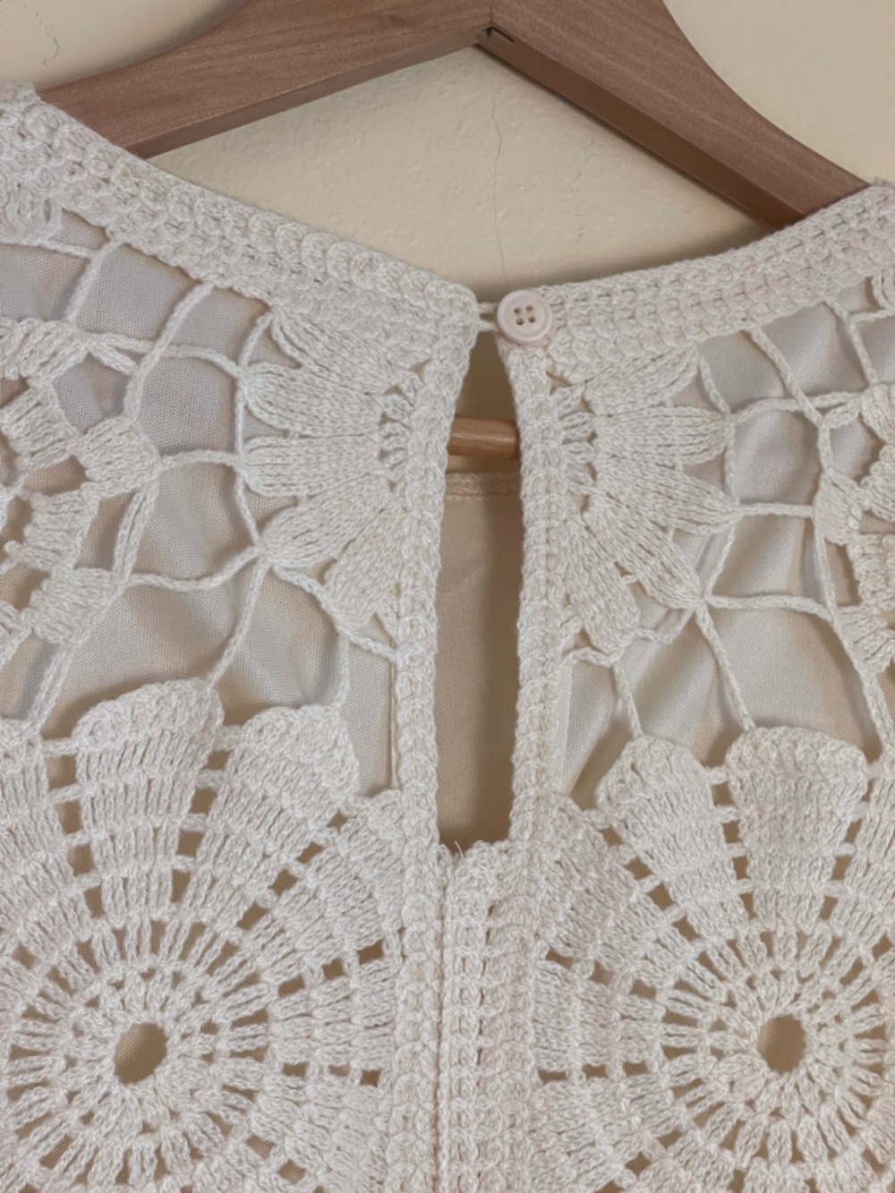Boho Ivory Crochet Lace Shift Dress XL Lined Open Knit Coastal Wedding Guest - Picture 13 of 14